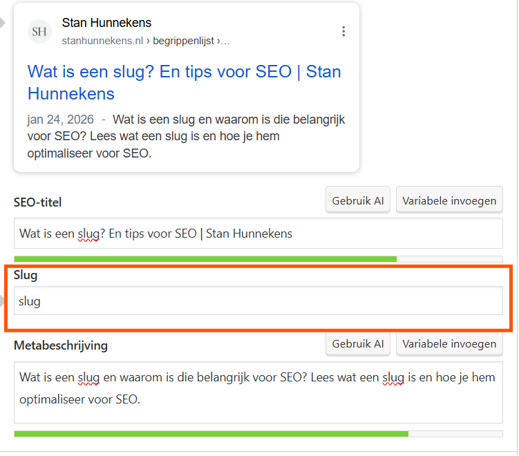 Slug instellen in WordPress via Yoast